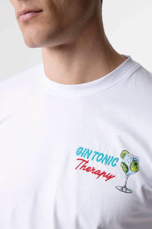 SUPERCULTURE T-shirt girocollo con ricamo GIN TONIC THERAPY