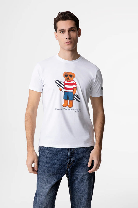 SUPERCULTURE T-Shirt girocollo con stampa e ricamo TEDDY SURF