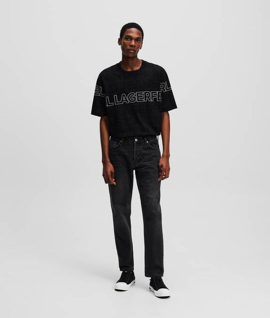 KARL LAGERFELD Jeans uomo grigio impunture bluette con gambe affusolate