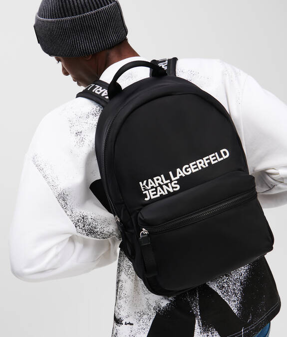 KARL LAGERFELD Zaino da uomo in nylon nero con logo frontale in contrasto
