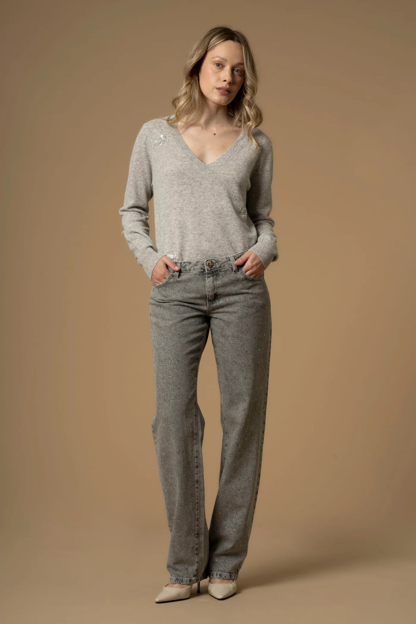 KOCCA Pantaloni in denim con strass DEMETRIA