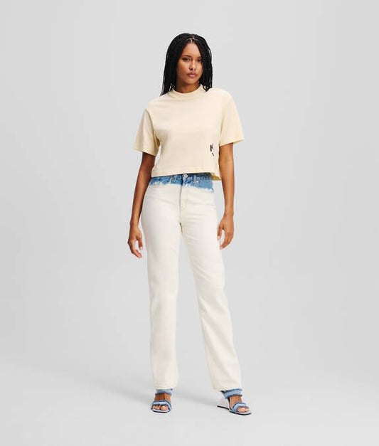 KARL LAGERFELD Jeans donna sfumati bianco a vita alta gamba dritta