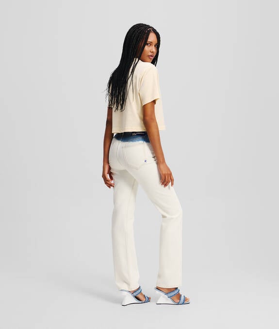 KARL LAGERFELD Jeans donna sfumati bianco a vita alta gamba dritta