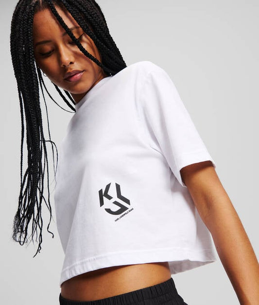 KARL LAGERFELD T-Shirt girocollo cropped maniche corte logo monogram contrasto