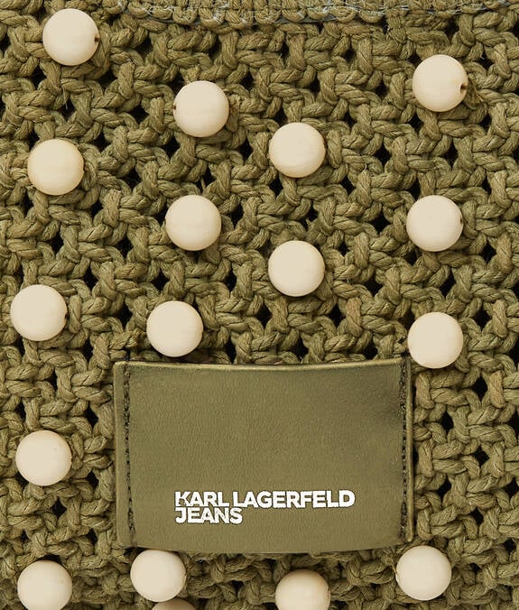 KARL LAGERFELD Borsa a spalla lavorata all'uncinetto con perline in contrasto