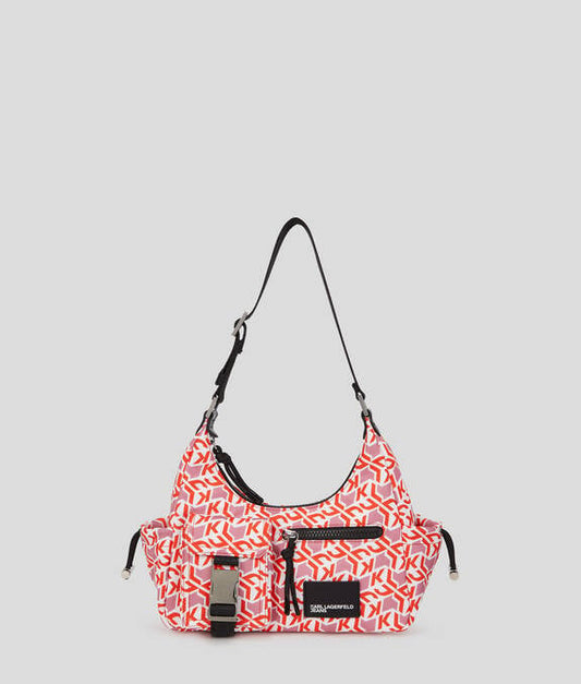 KARL LAGERFELD Borsa a spalla utility in nylon fantasia monogram con moschettone
