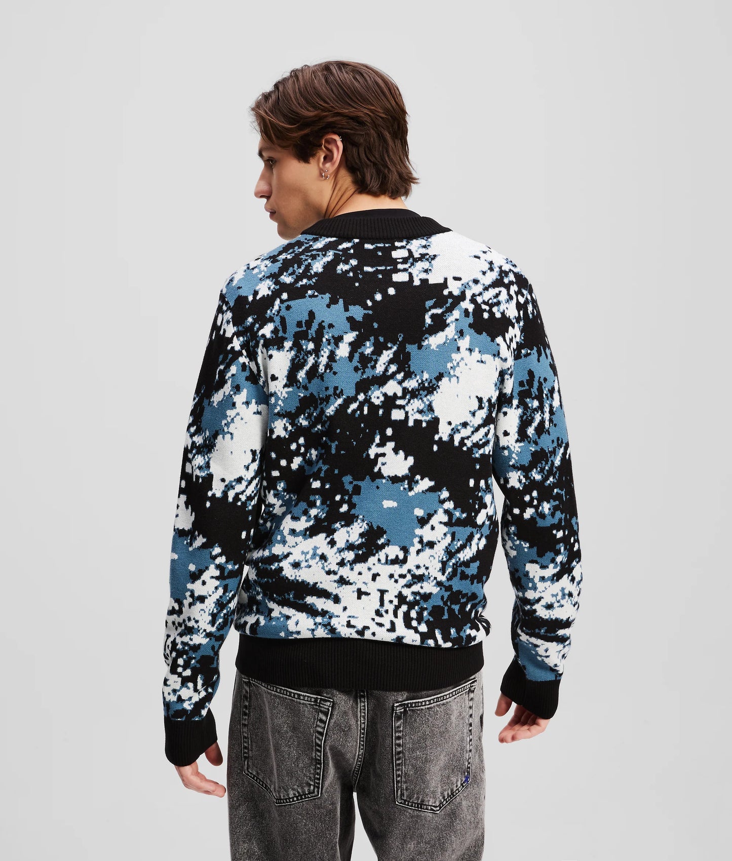 KARL LAGERFELD JEANS Maglia da uomo girocollo in fantasia camouflage blu bianco nero