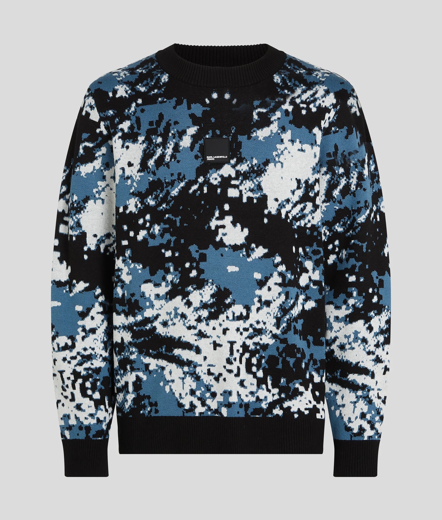 KARL LAGERFELD JEANS Maglia da uomo girocollo in fantasia camouflage blu bianco nero