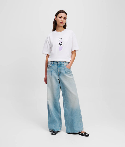 KARL LAGERFELD JEANS Denim a gamba larga lavaggio chiaro delavè