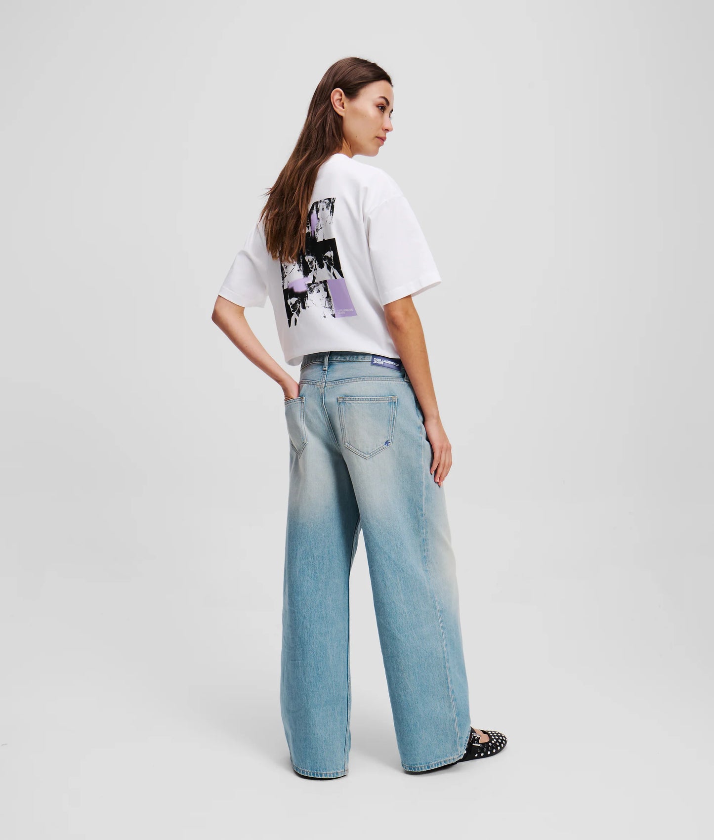 KARL LAGERFELD JEANS Denim a gamba larga lavaggio chiaro delavè