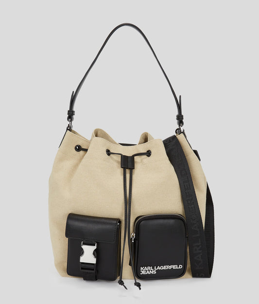 KARL LAGERFELD JEANS borsa a secchiello sacca a spalla in canvas utility