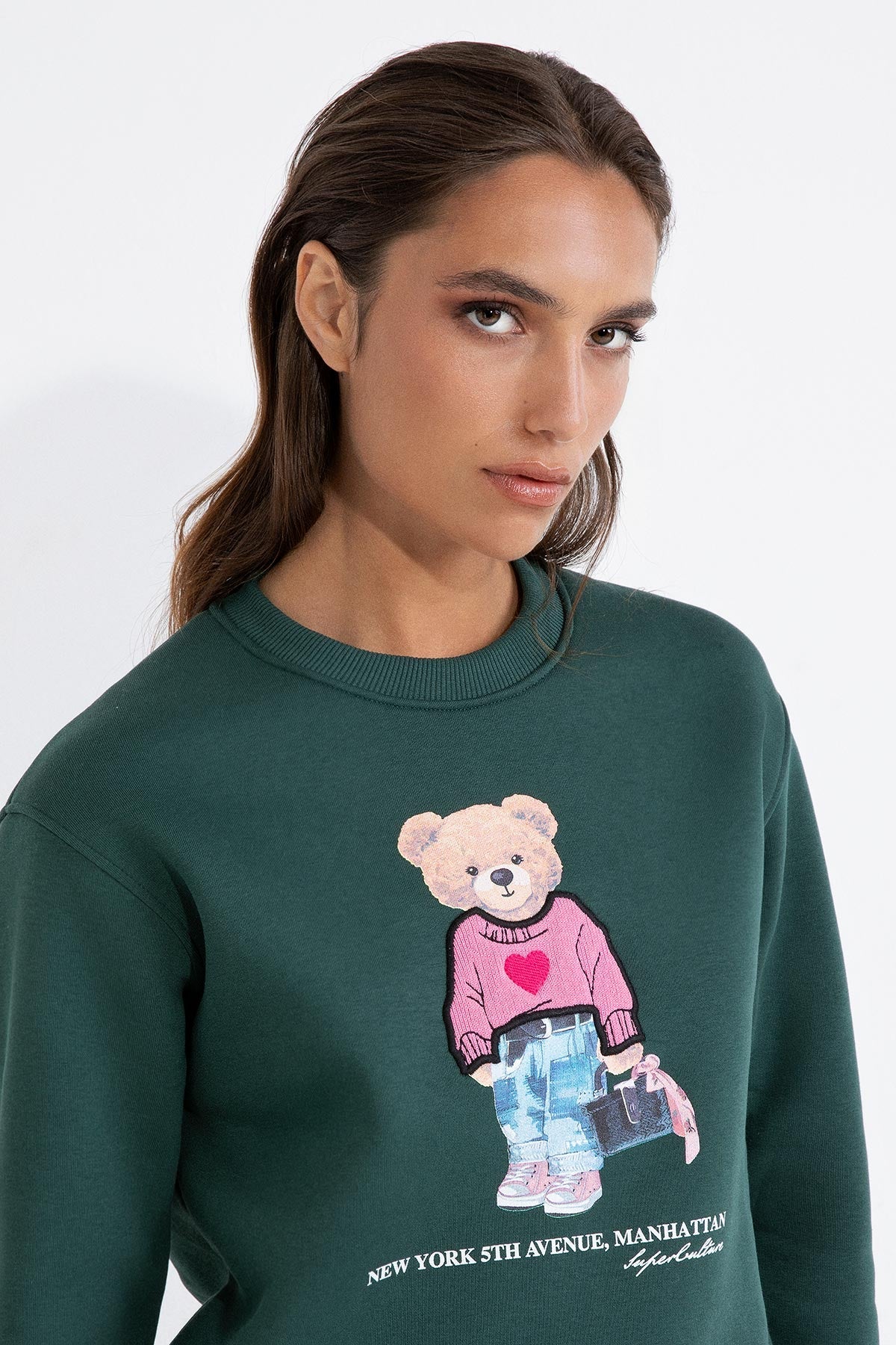 SUPERCULTURE Felpa girocollo invernale con micropile interno TEDDY VERDE