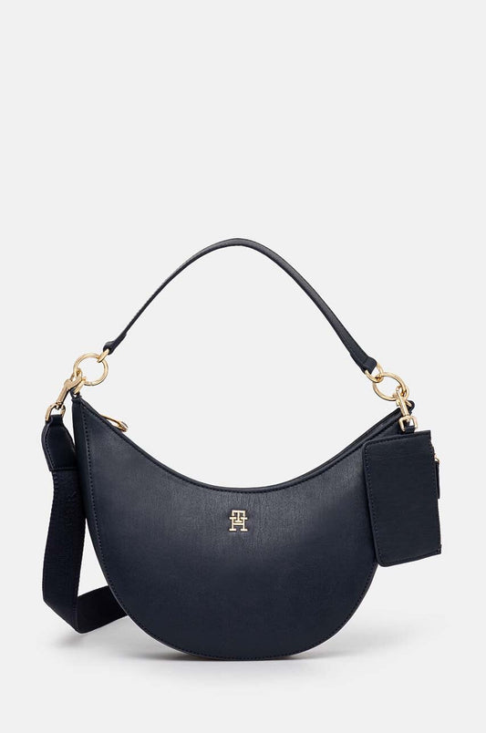 TOMMY HILFIGER Borsa tracolla a mezzaluna in ecopelle liscia con manico e tracolla amovibile