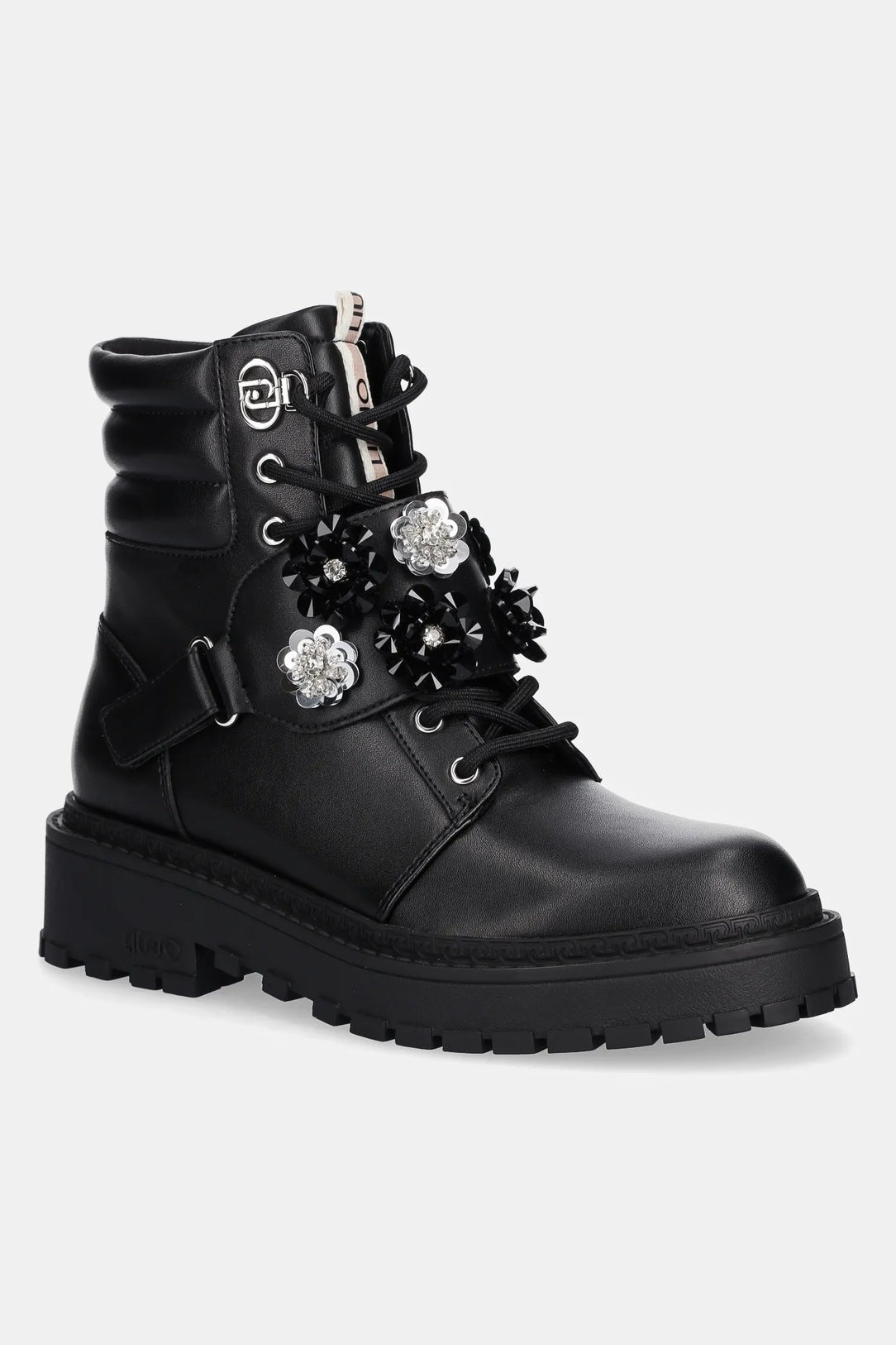 LIU JO Scarpe anfibi con applicazioni fiori RUMI 40 ANKLE BOOTCALF BLACK