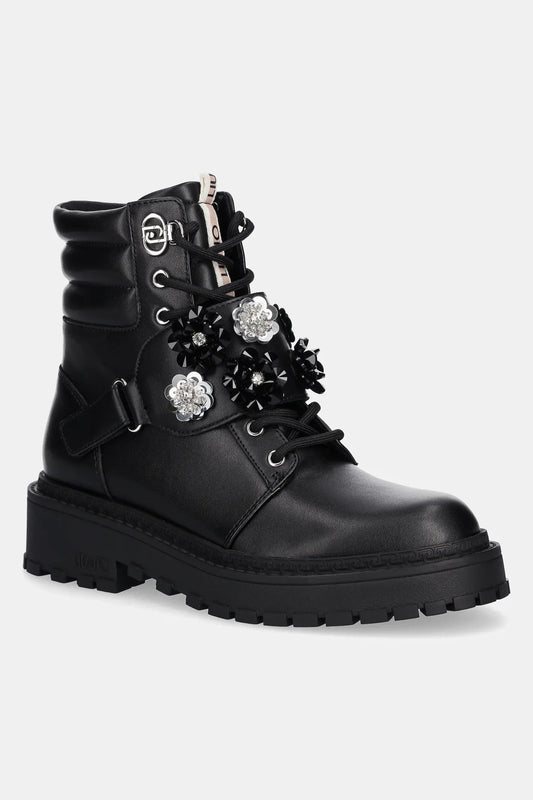 LIU JO Scarpe anfibi con applicazioni fiori RUMI 40 ANKLE BOOTCALF BLACK