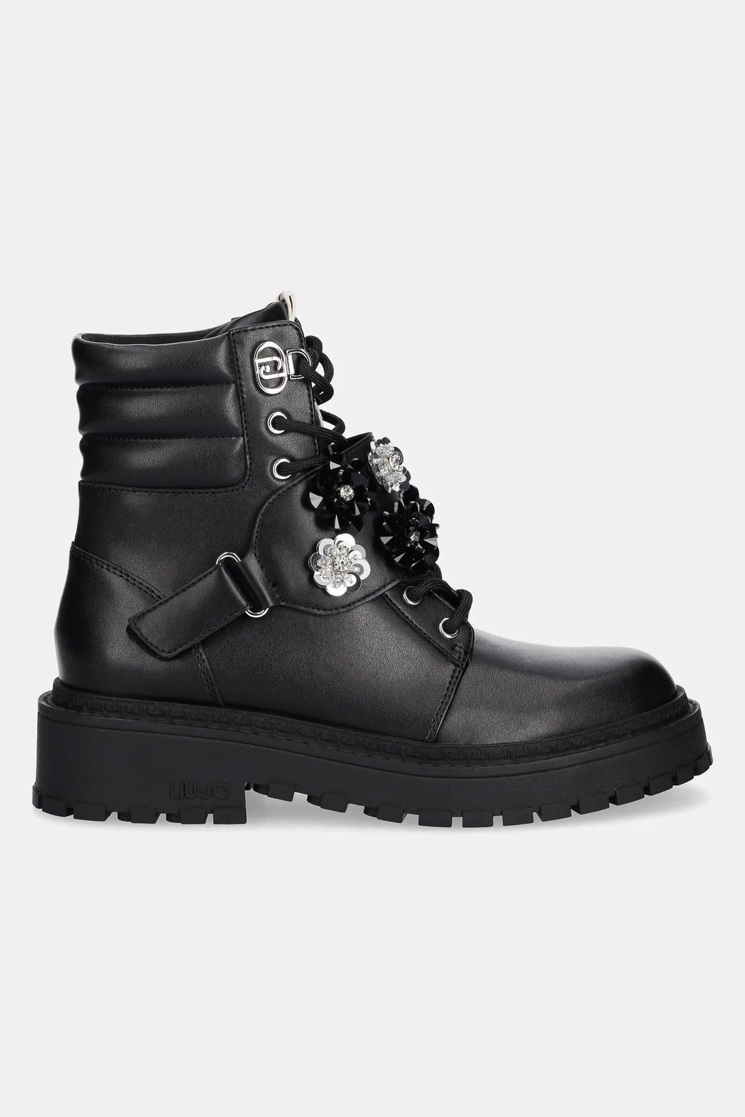 LIU JO Scarpe anfibi con applicazioni fiori RUMI 40 ANKLE BOOTCALF BLACK