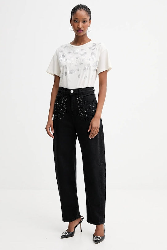LIU JO T-Shirt donna girocollo maniche corte con applicazioni frontali
