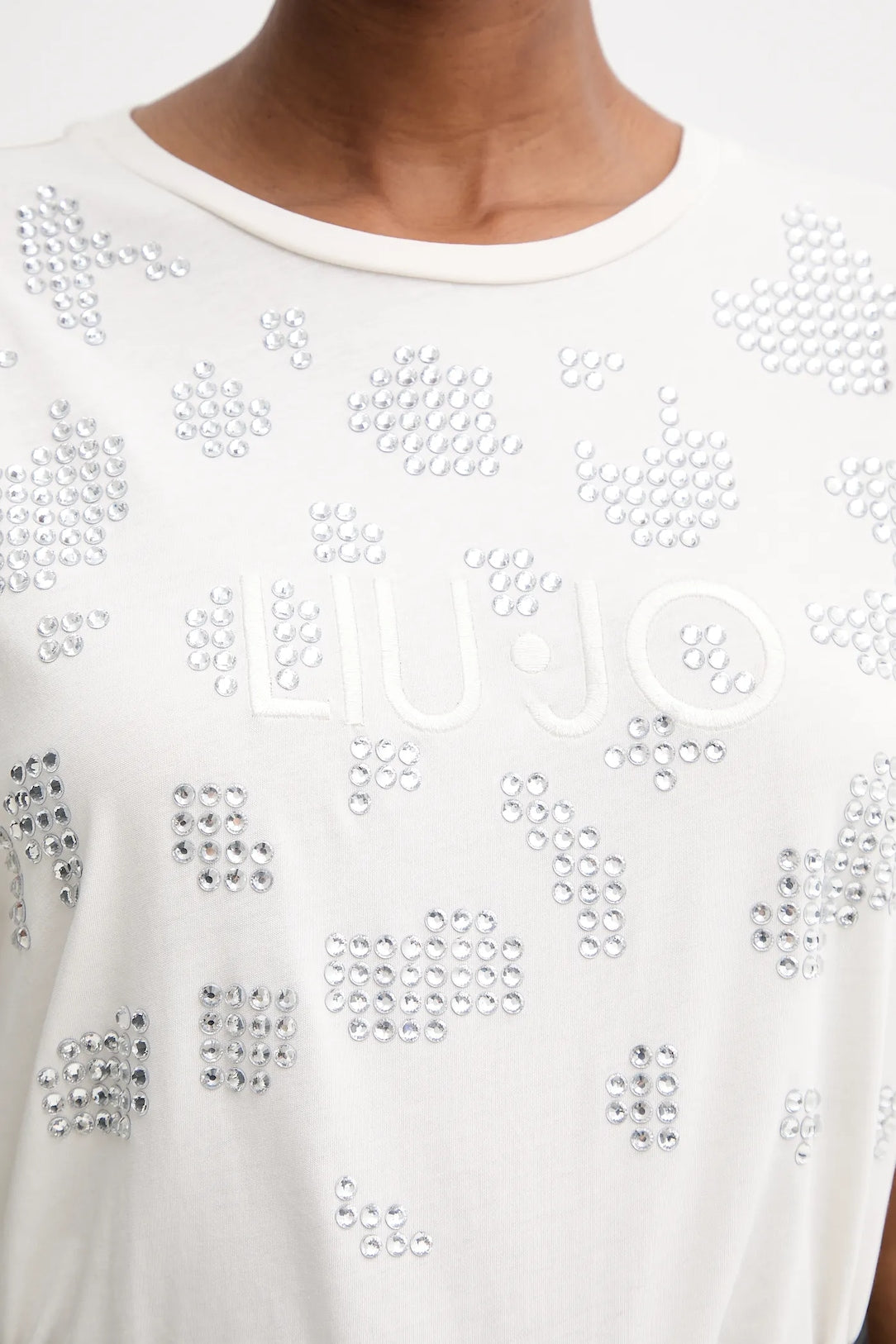 LIU JO T-Shirt donna girocollo maniche corte con applicazioni frontali