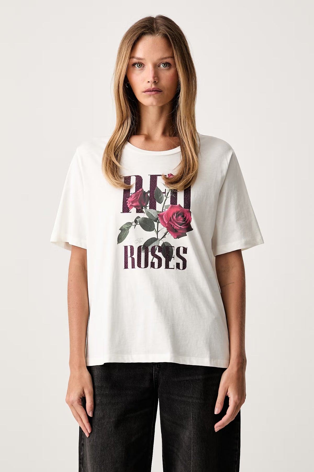 LIU JO T-Shirt girocollo con stampa frontale e strass