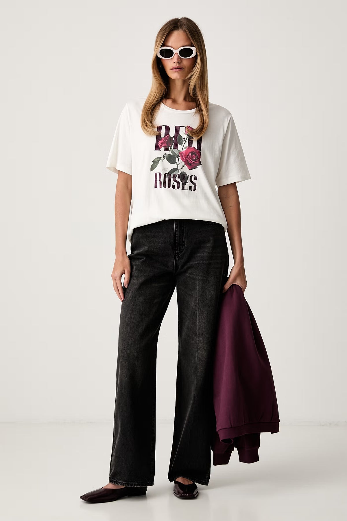 LIU JO T-Shirt girocollo con stampa frontale e strass