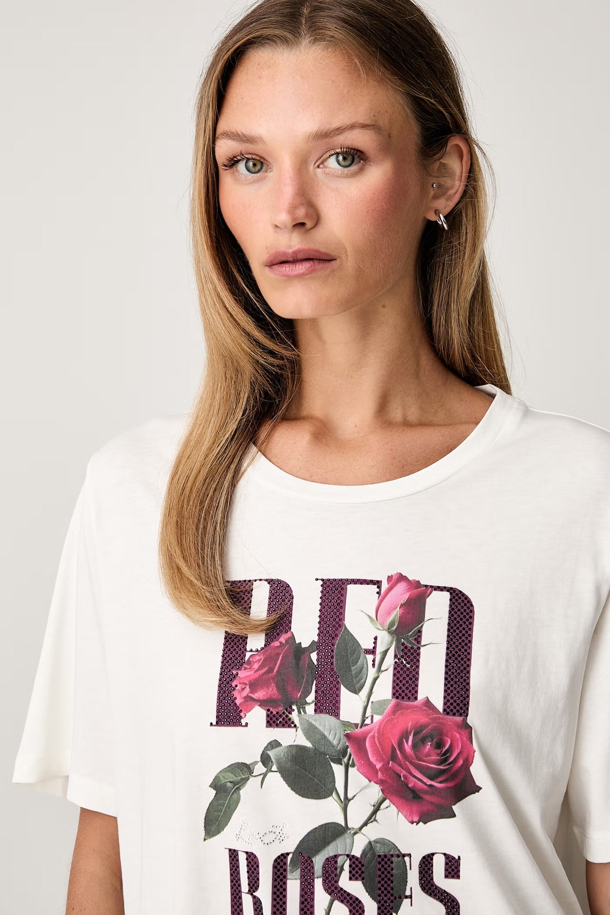 LIU JO T-Shirt girocollo con stampa frontale e strass