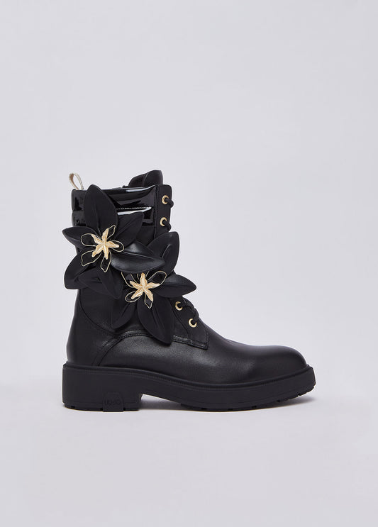 LIU JO Anfibi in pelle con maxifiore sul gambale DUBLIN13