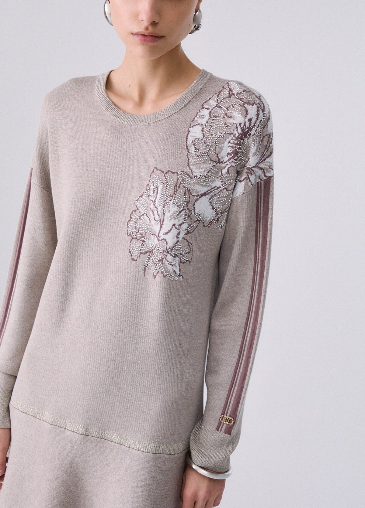 LIU JO Vestito in maglia jacquard con decorazione floreale sulla spalla