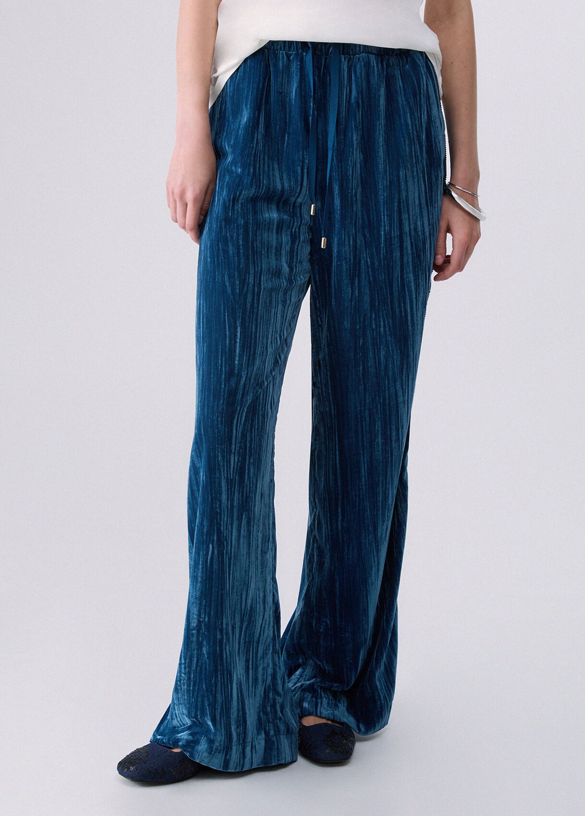 LIU JO Pantaloni in velluto crinkle ottanio