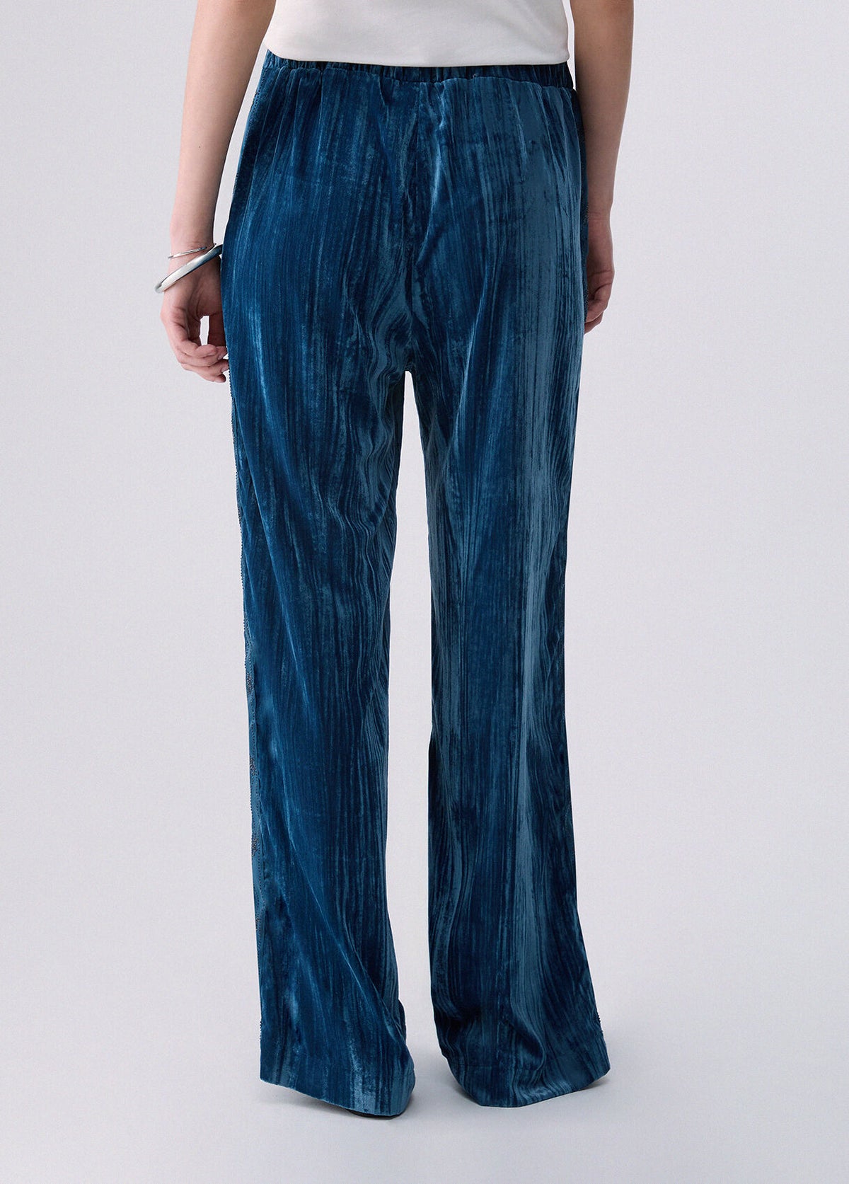 LIU JO Pantaloni in velluto crinkle ottanio