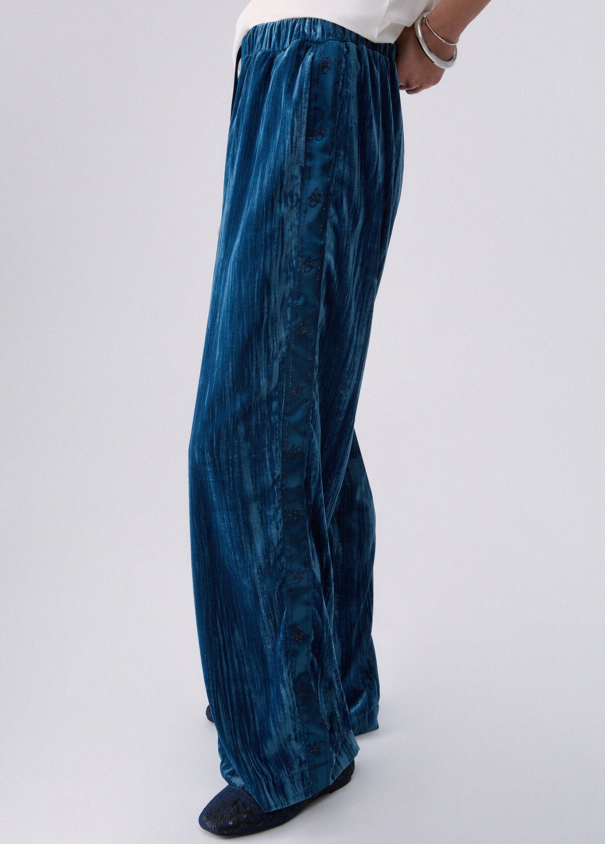 LIU JO Pantaloni in velluto crinkle ottanio