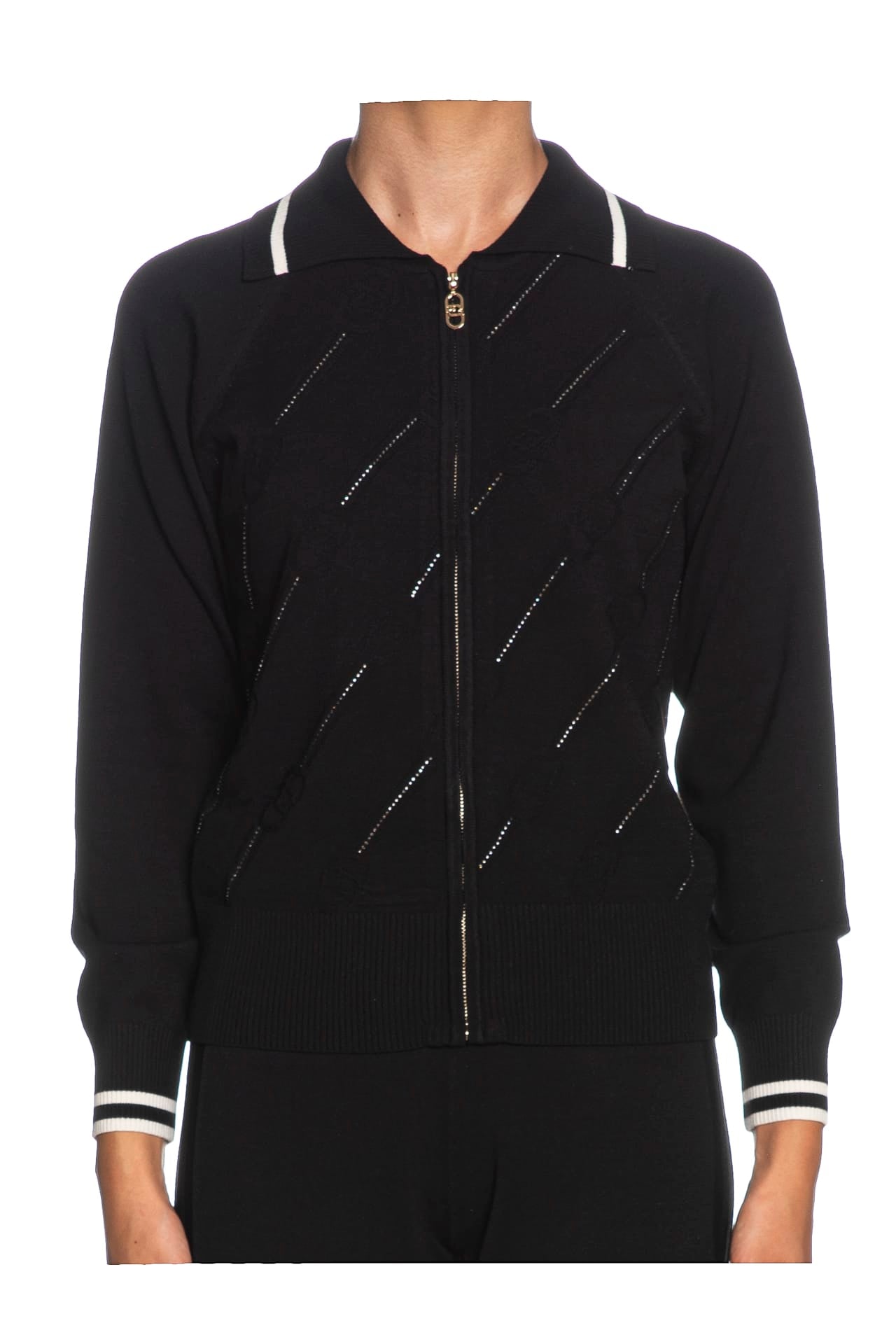 LIU JO Maglia cardigan con zip loghi strass