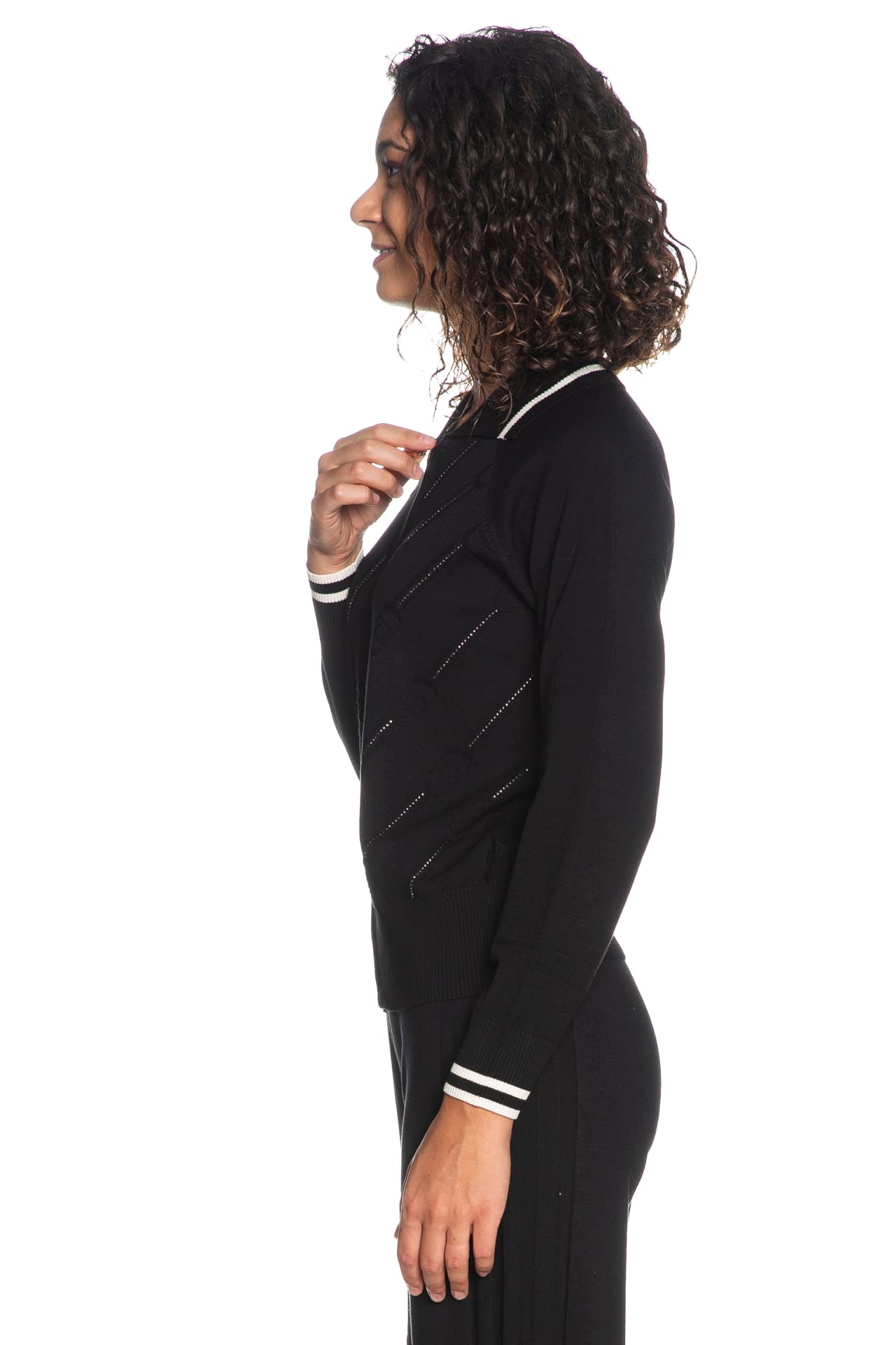 LIU JO Maglia cardigan con zip loghi strass