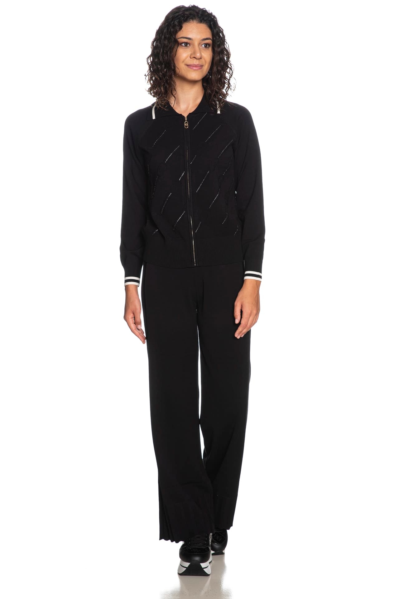 LIU JO Maglia cardigan con zip loghi strass