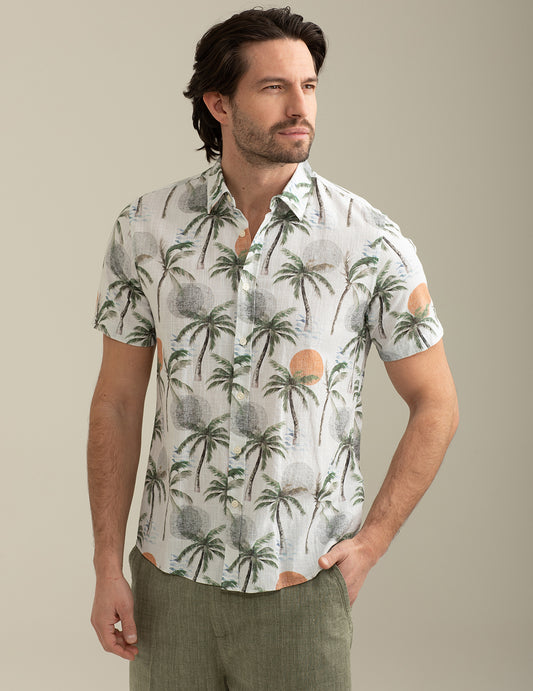 FRED MELLO Camicia maniche corte in cotone fiammato fantasia