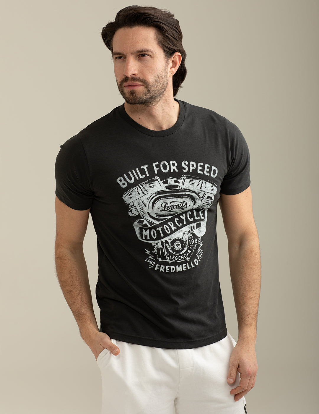 FRED MELLO T-shirt maniche girocollo con stampa frontale motorcycle