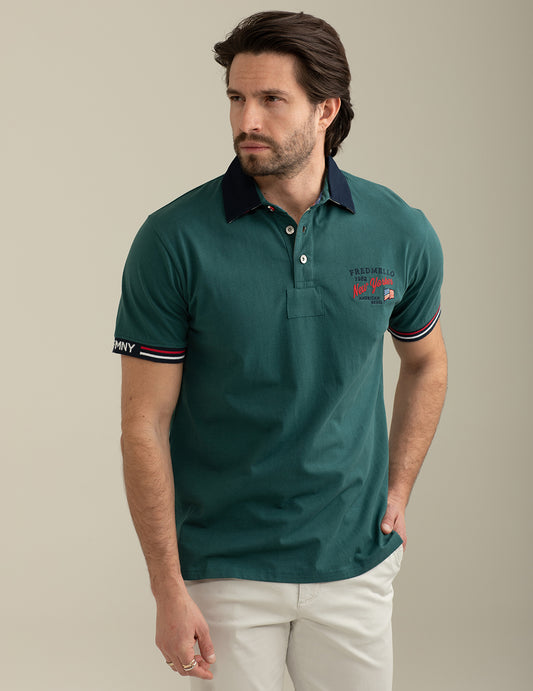 FRED MELLO Polo maniche corte uomo in jersey con collo in gabardina a contrasto