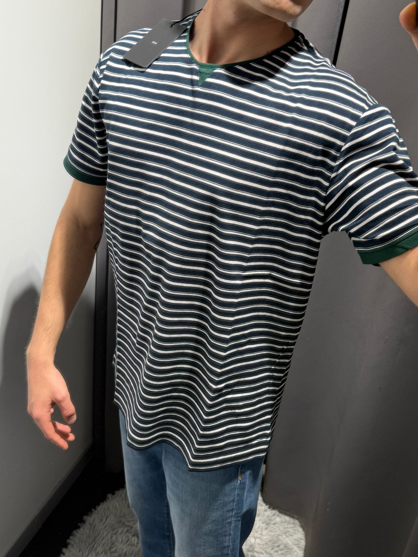 LIU JO T-Shirt girocollo rigata blu e bianco in piqué