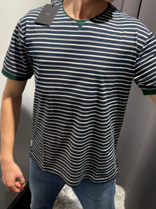 LIU JO T-Shirt girocollo rigata blu e bianco in piqué