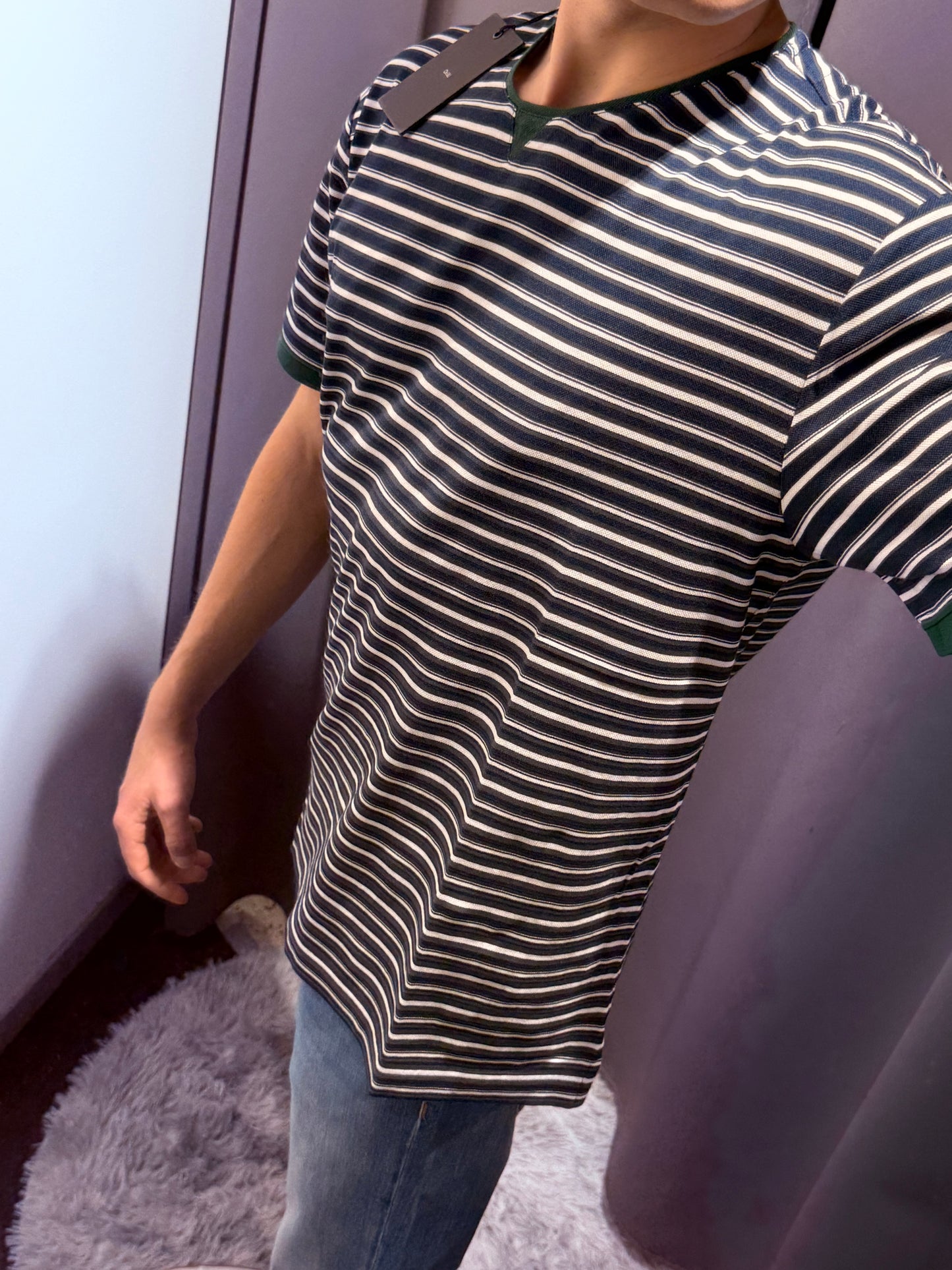 LIU JO T-Shirt girocollo rigata blu e bianco in piqué