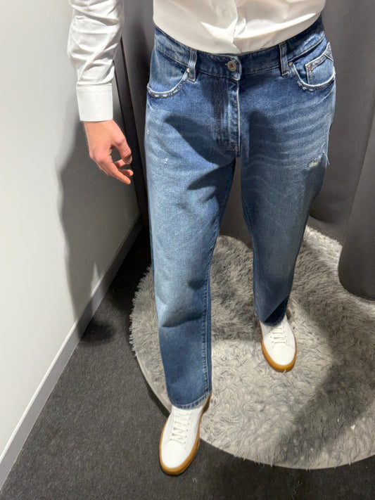 TELERIA ZED Jeans gamba dritta con leggeri strappi lavaggio medio