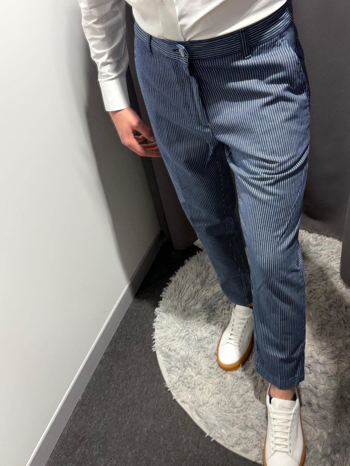 LIU JO Pantaloni uomo in cotone millerighe blu bianco gamba affusolata THOMAS