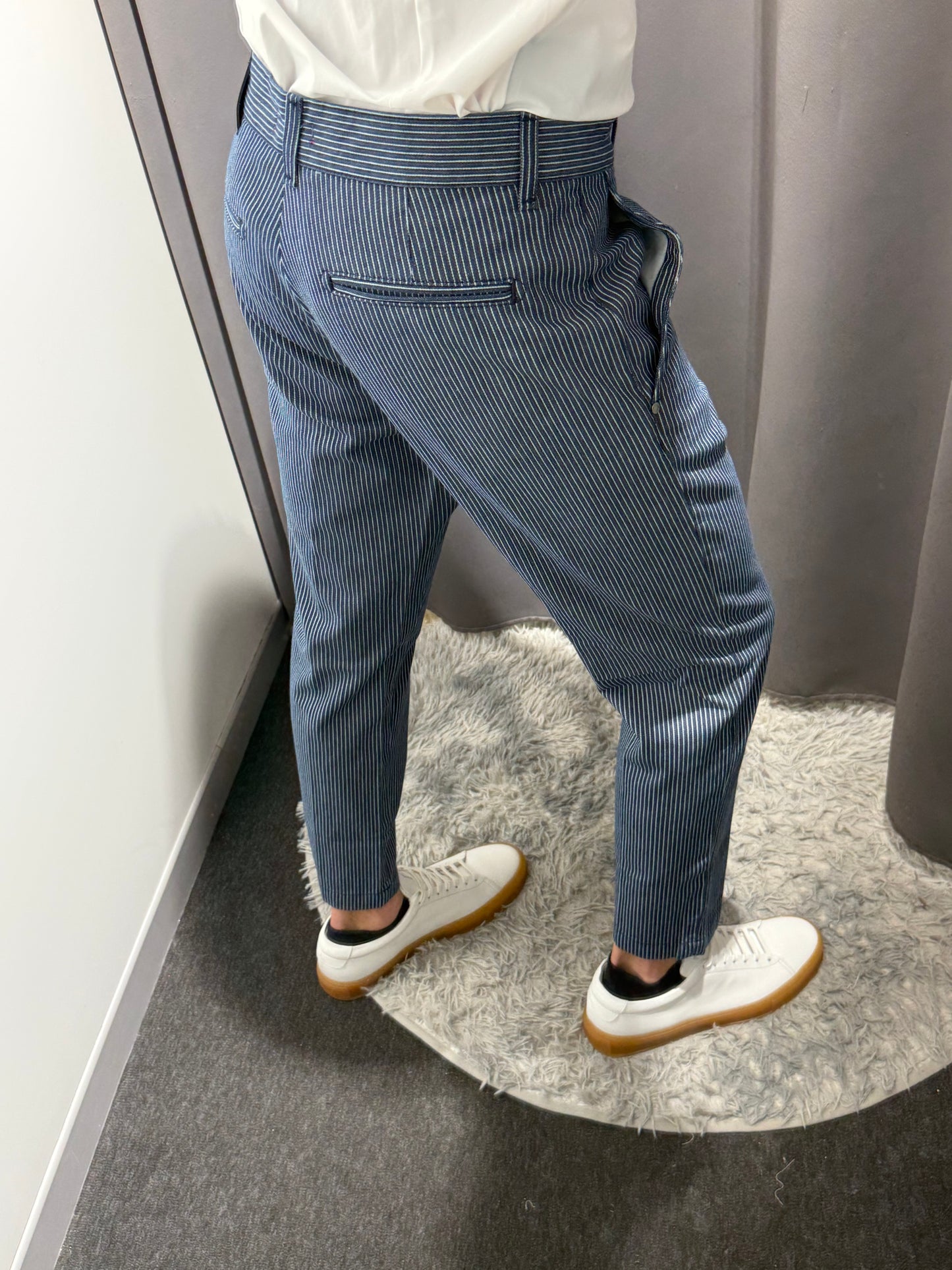 LIU JO Pantaloni uomo in cotone millerighe blu bianco gamba affusolata THOMAS