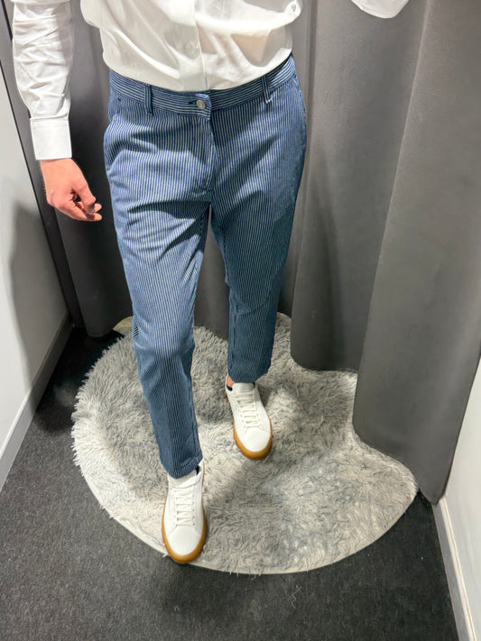 LIU JO Pantaloni uomo in cotone millerighe blu bianco gamba affusolata THOMAS