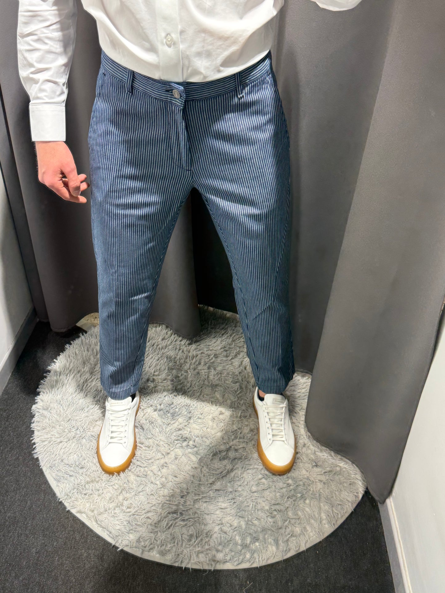 LIU JO Pantaloni uomo in cotone millerighe blu bianco gamba affusolata THOMAS