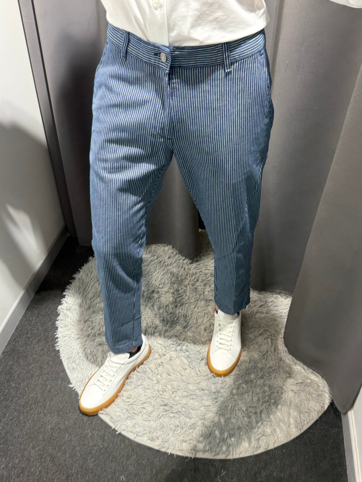 LIU JO Pantaloni uomo in cotone millerighe blu bianco gamba affusolata THOMAS