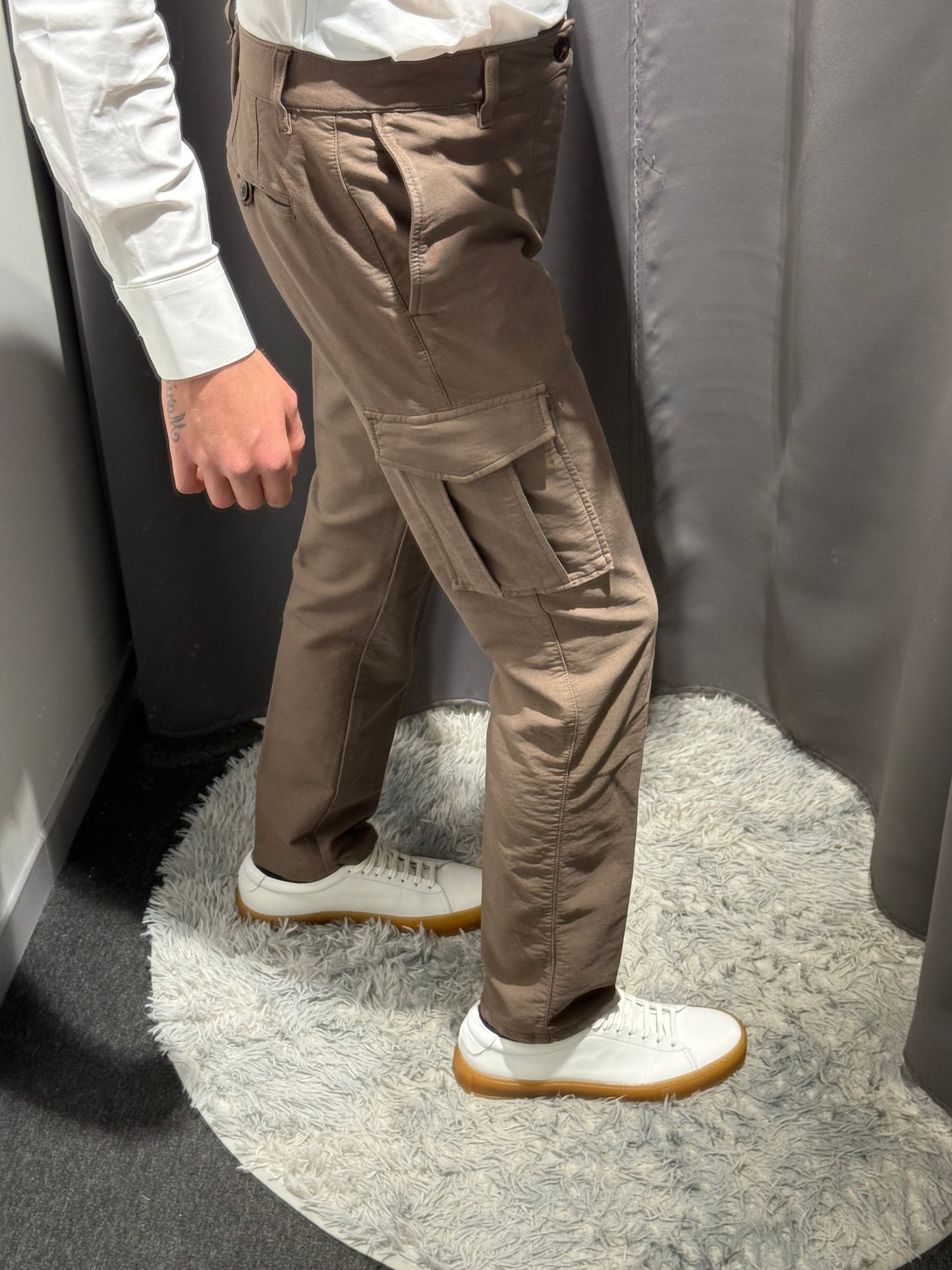 TELERIA ZED Pantaloni uomo con tasconi laterali gamba slim fango