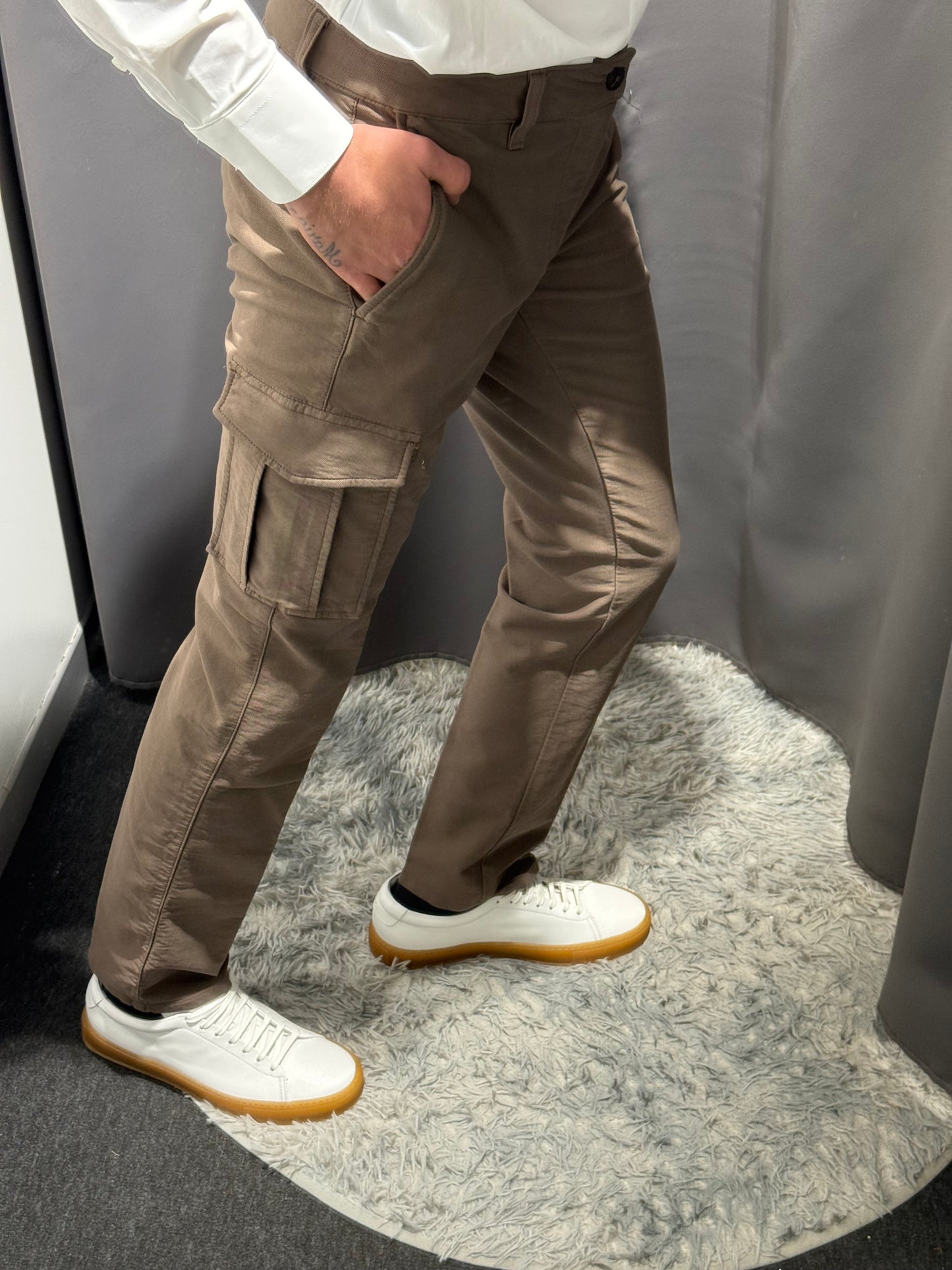 TELERIA ZED Pantaloni uomo con tasconi laterali gamba slim fango