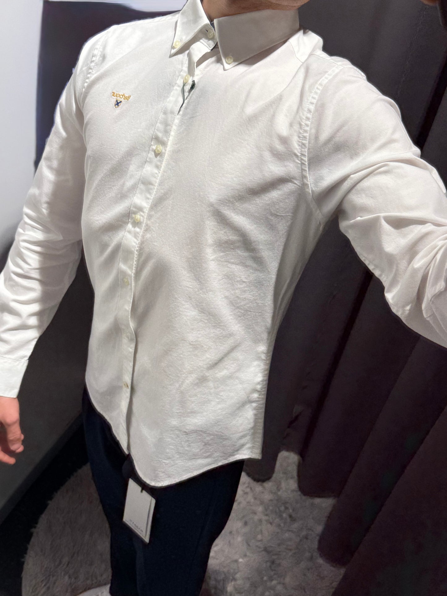 BARBOUR Camicia in cotone oxford con logo e inserti check