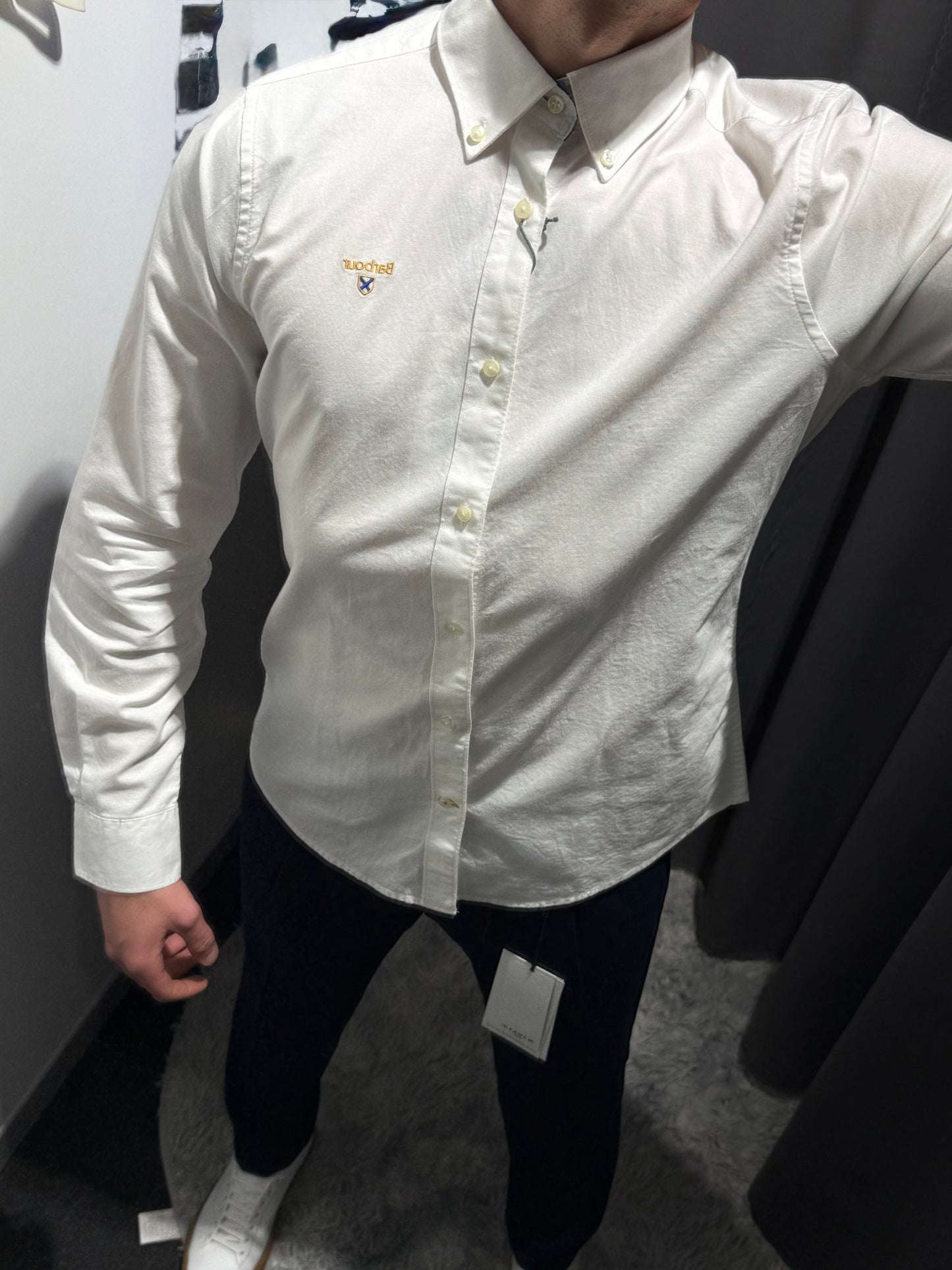 BARBOUR Camicia in cotone oxford con logo e inserti check