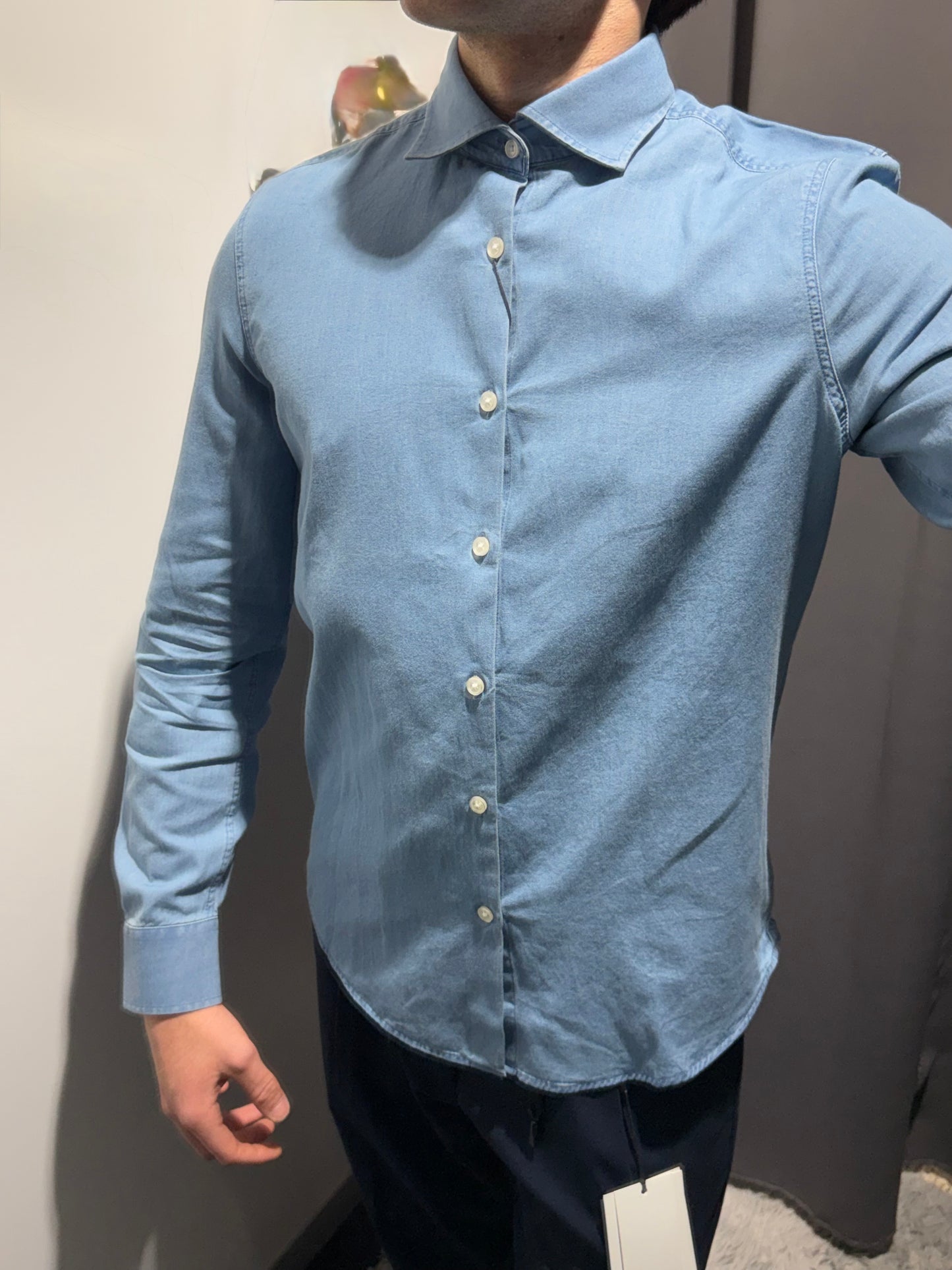 MARKUP Camicia collo italia in chambray di colore denim chiero